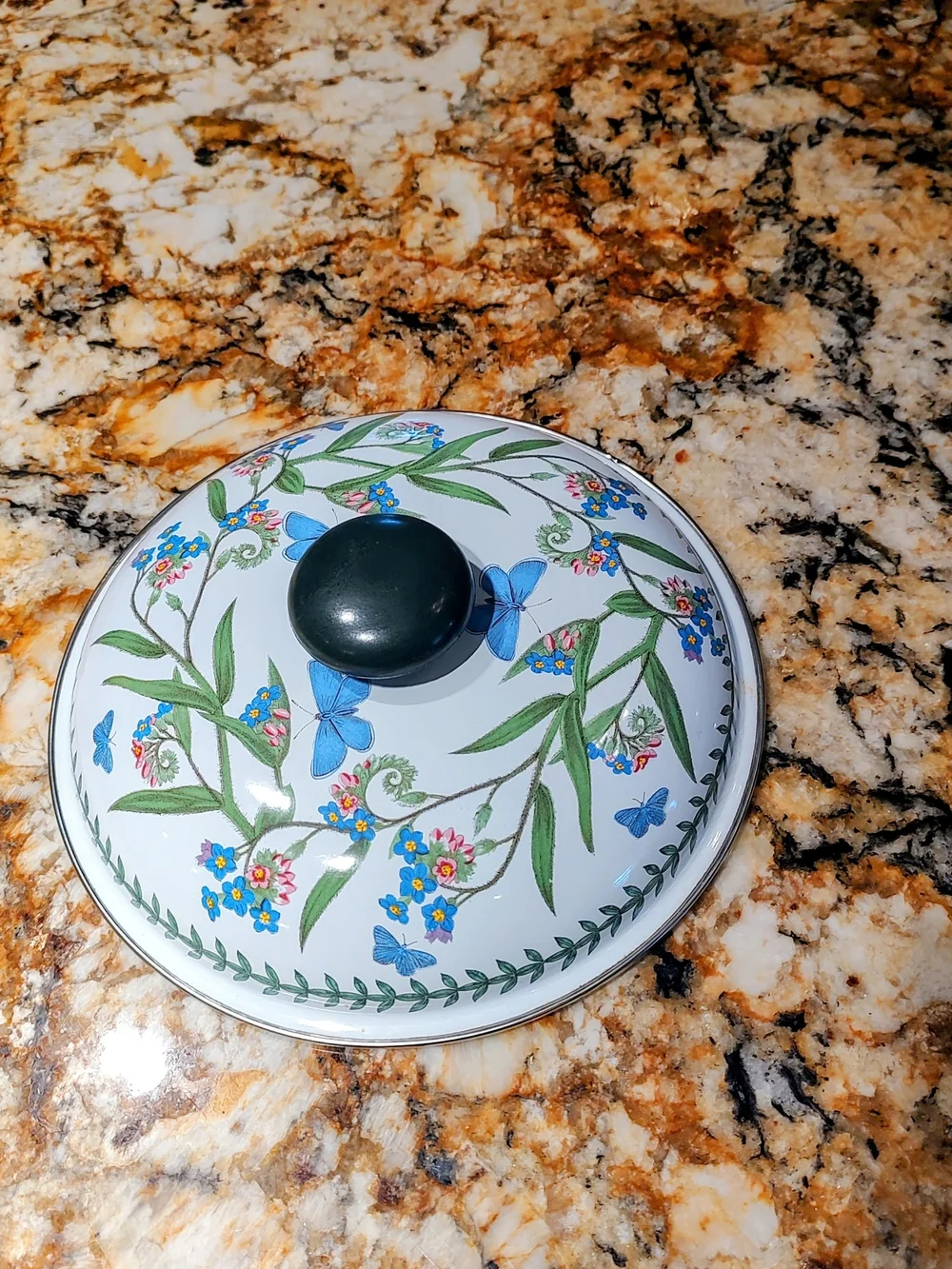 Floral Butterfly Portmeirion Lid w Black Knob